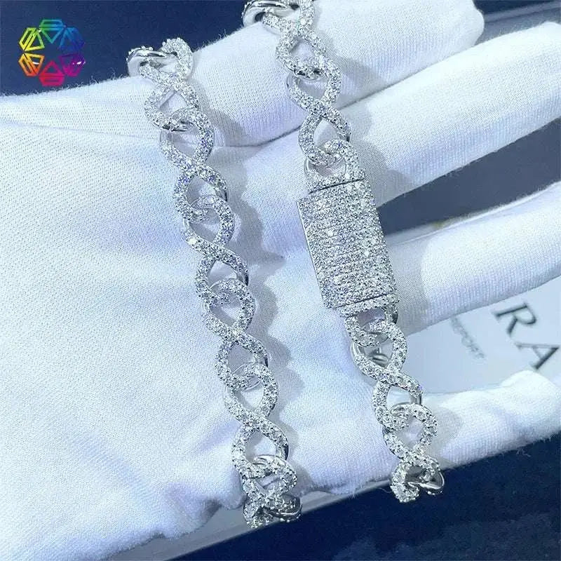 Diamond hair cross-border new 8-character chain bracelet 925 silver moissanite D color VVS full inlaid European and American hip - The Sparkling Squirrels & Co.