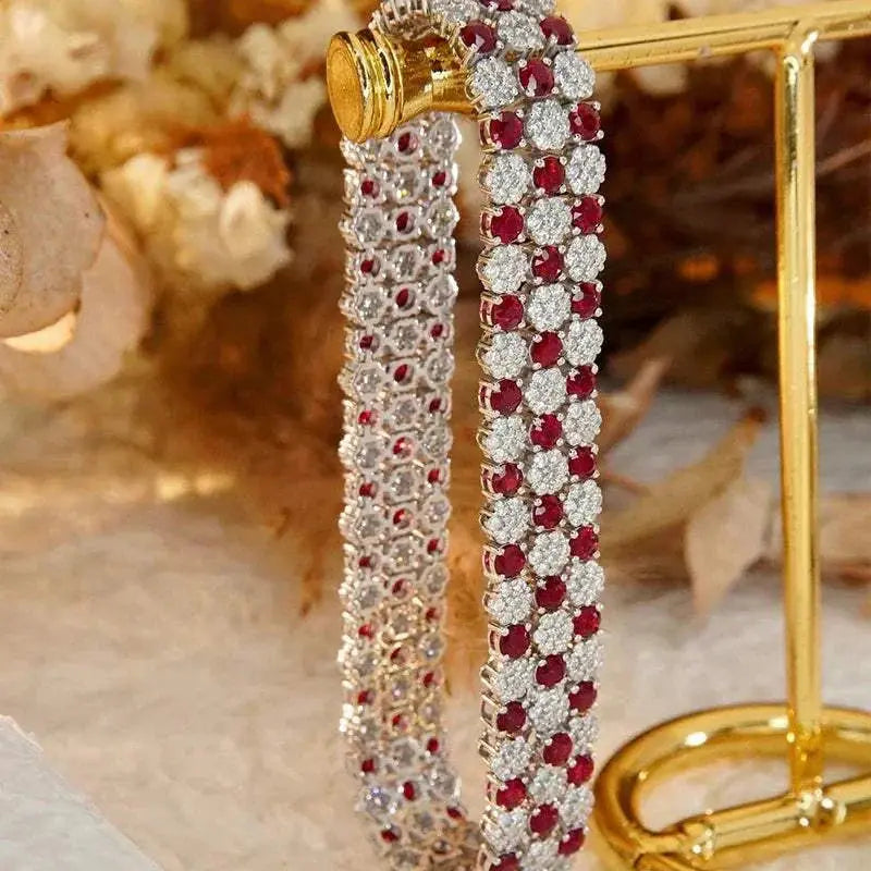 Aazuo Luxury Jewelry 18K Solid White Gold Real Diamonds Natural Ruby Line Tennis Bracelet Gifted For Women High Cass Banquet - The Sparkling Squirrels & Co.