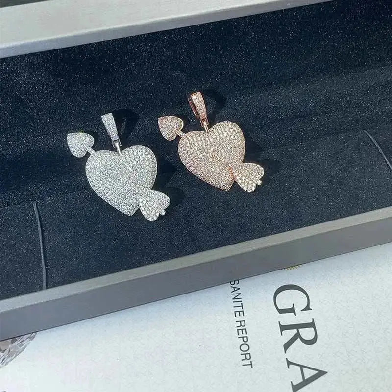 Diamond hair new men's and women's heart-shaped hip-hop pendant 925 silver D-color moissanite full inlaid 3mm tennis chain neckl - The Sparkling Squirrels & Co.