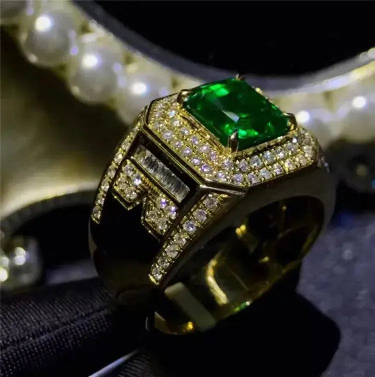 specialized Gemstone Jewelry Factory 18k South Africa Real Diamond Afghanistan 2.9ct Natural Vividgreen Emerald Ring for Men Maison Valderre