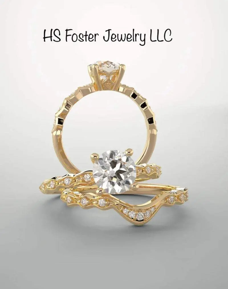 Yellow Gold Bridal Set Featuring Natural Diamonds. - The Sparkling Squirrels & Co.