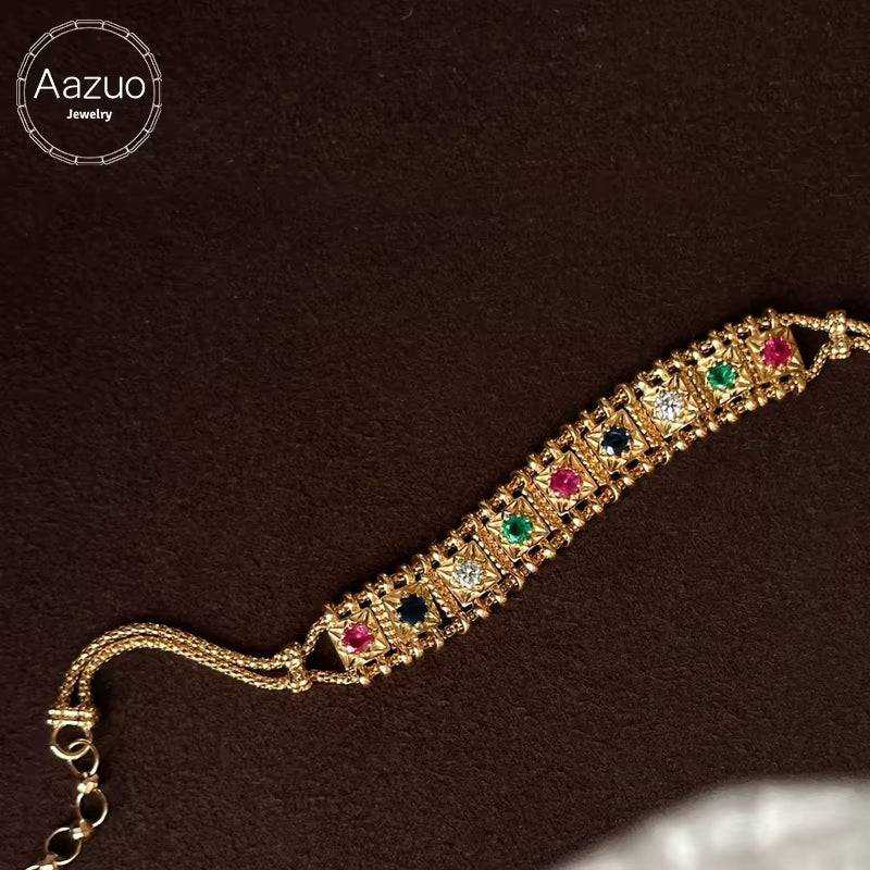 Aazuo Original Design 18K Yellow Gold Natrual Sapphire Real Diamonds Line Bracelet for Woman Upscale Trendy Engagement Party - The Sparkling Squirrels & Co.
