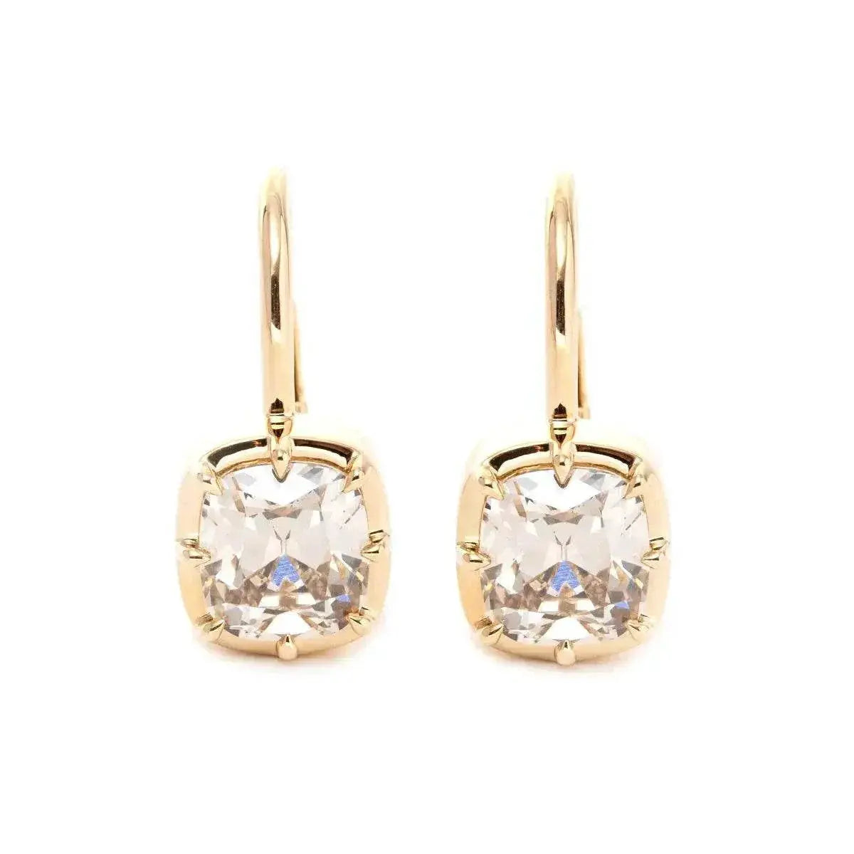 14K 18k Yellow Gold 3ct Slender Elder Mine Cut Lab Diamond Lever Earrings can be customized in other specifications - The Sparkling Squirrels & Co.